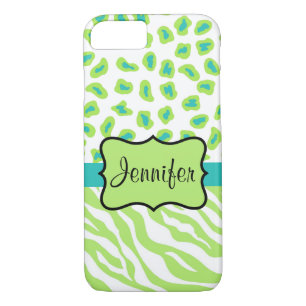 Green White Teal Zebra Leopard Name Personalised iPhone 8/7 Case