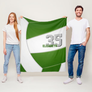 green white team colors volleyball athlete name fleece blanket