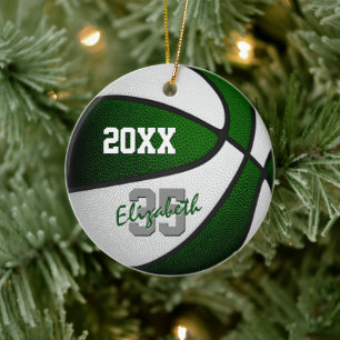 green white team colours basketball memento ceramic tree decoration