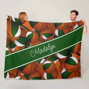 green white team colours girls basketball fleece blanket