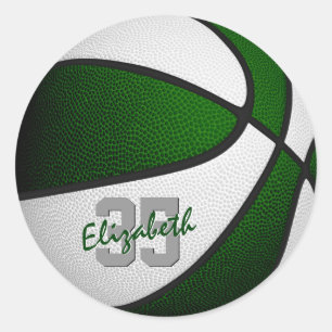 green white team colours girls boys basketball classic round sticker