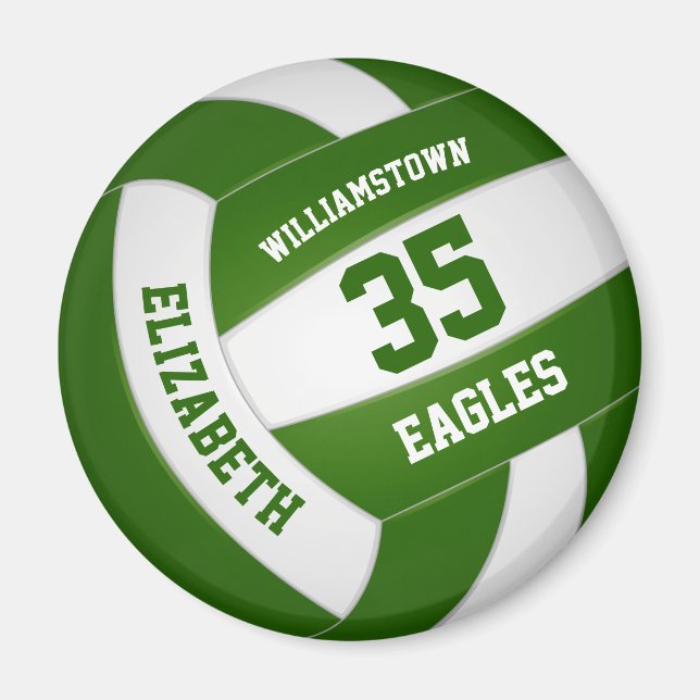 green white team colours girls boys volleyball magnet (Front)