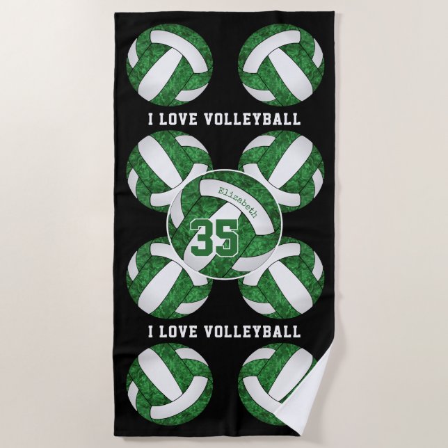 green white team colours I love volleyball girly Beach Towel (Front)