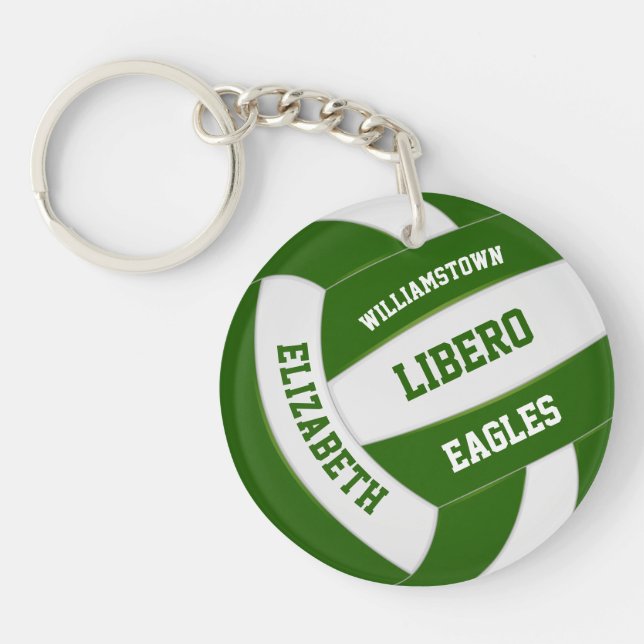 green white team colours personalised volleyball key ring (Front)
