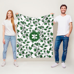 green white team colours soccer balls pattern fleece blanket