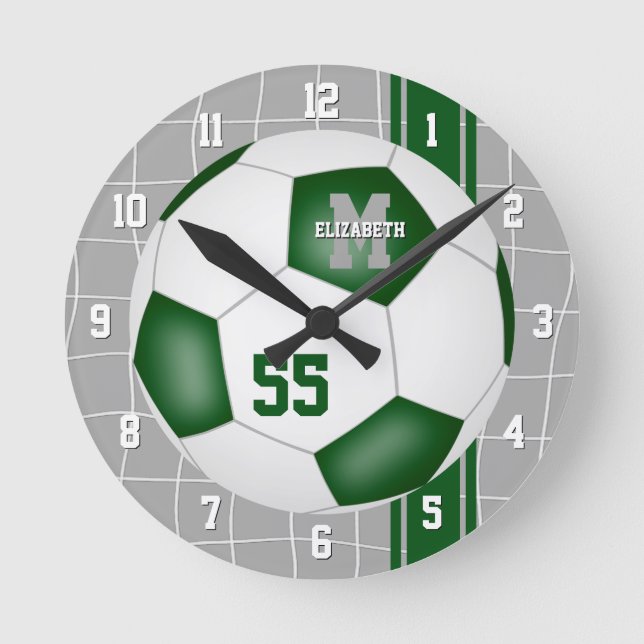 green white team colours varsity stripes soccer round clock (Front)