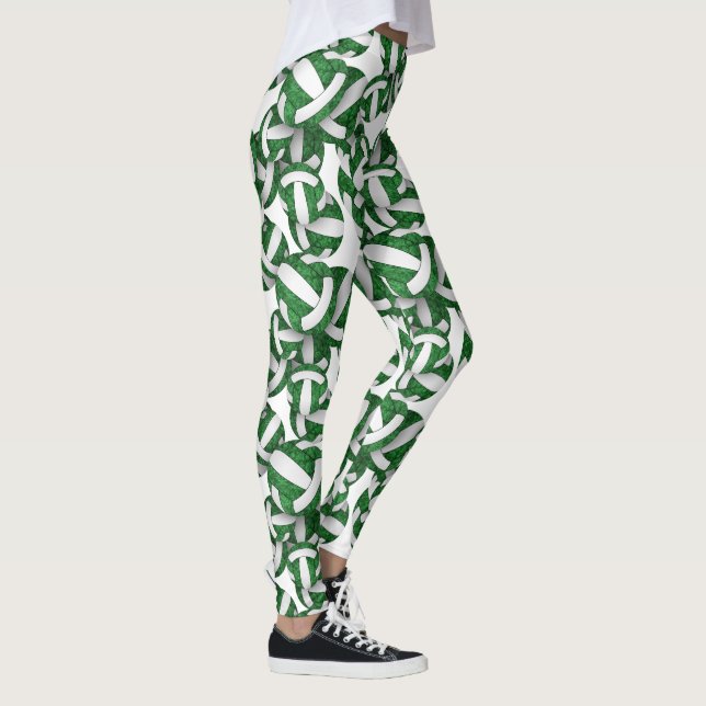 Green white team colours volleyballs pattern leggings (Right)