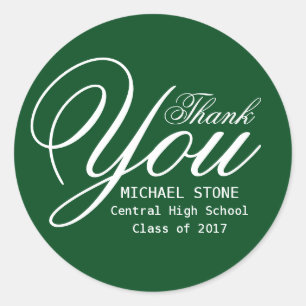 Green White Thank You Graduation Stickers Custom