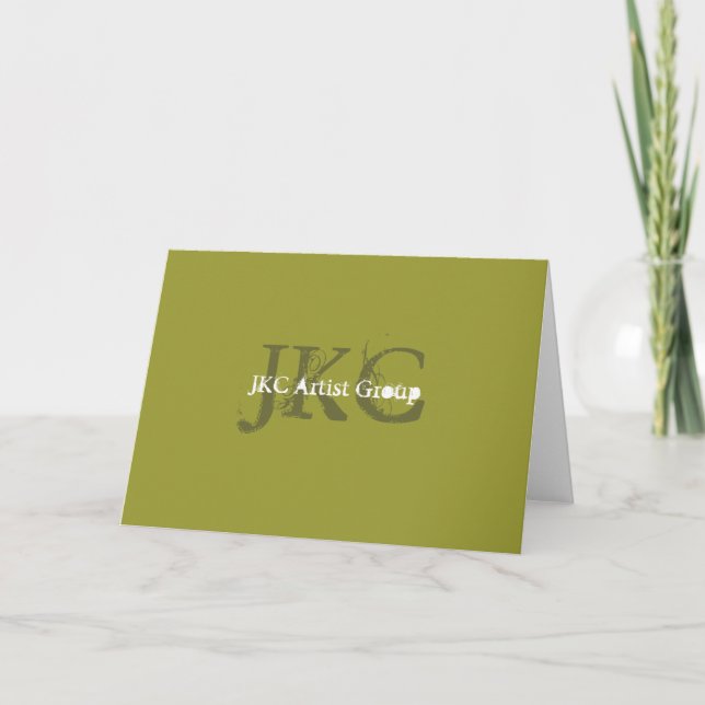 Green White Three Monogram Business Logo Notecards (Front)