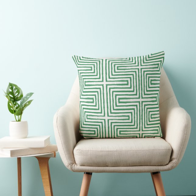 green white Tribal Maze Mud Cloth Pattern African Cushion (Chair)