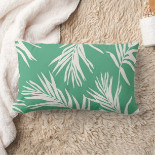 Green White Tropical Leaves  Beach Home Decor    Lumbar Cushion