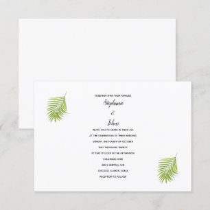 Green White Tropical Palm Leaf Modern Cool Wedding Invitation
