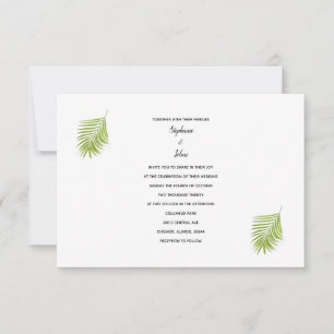 Green White Tropical Palm Leaf Trendy Cool Wedding Invitation