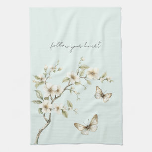 Green White Tulip Flowers Bridal Shower Tea Towel
