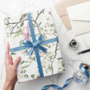 Green White Tulip Flowers Bridal Shower Wrapping Paper