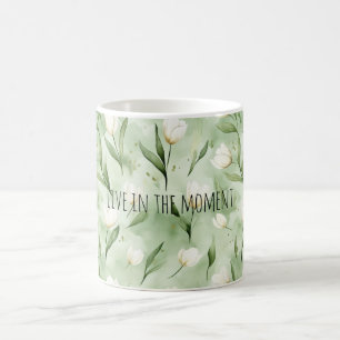 Green White Tulip Flowers Coffee Mug