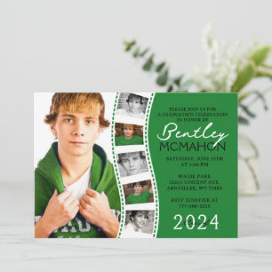 Green & White Unique Filmstrip 6 Photo Graduation Invitation