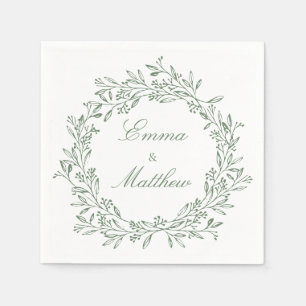 Green & White Vintage Botanical Elegant Foliage Napkin