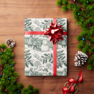 Green & White Vintage Snowman Elegant  Wrapping Paper