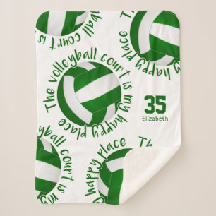 green white volleyball court happy place sherpa blanket
