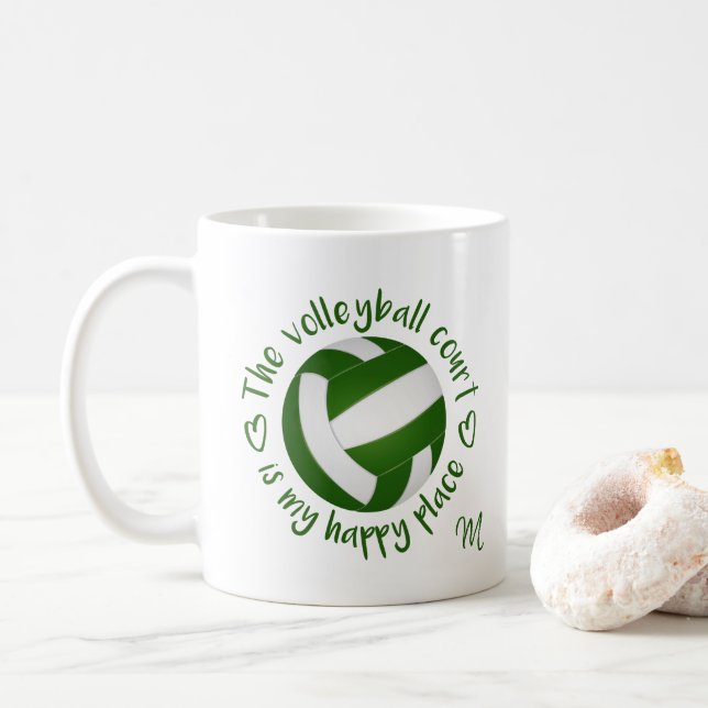 green white volleyball court is my happy place coffee mug (With Donut)