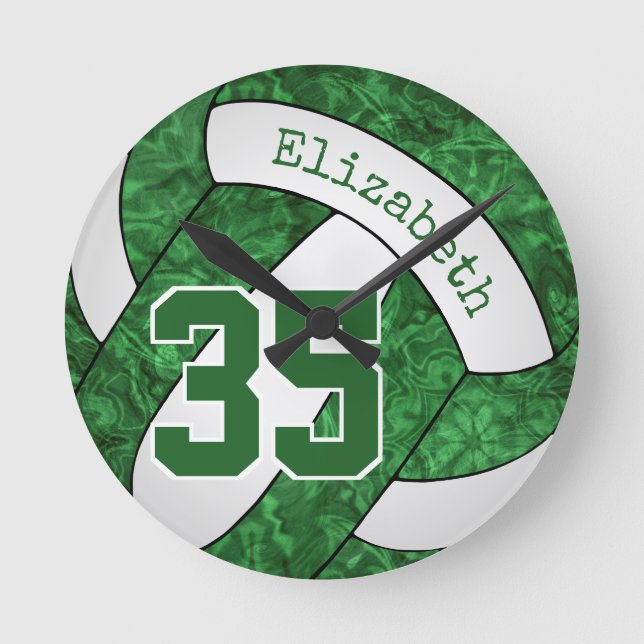green white volleyball team colours girls custom round clock (Front)