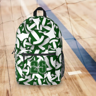 Green white volleyball team colours w player name  printed backpack