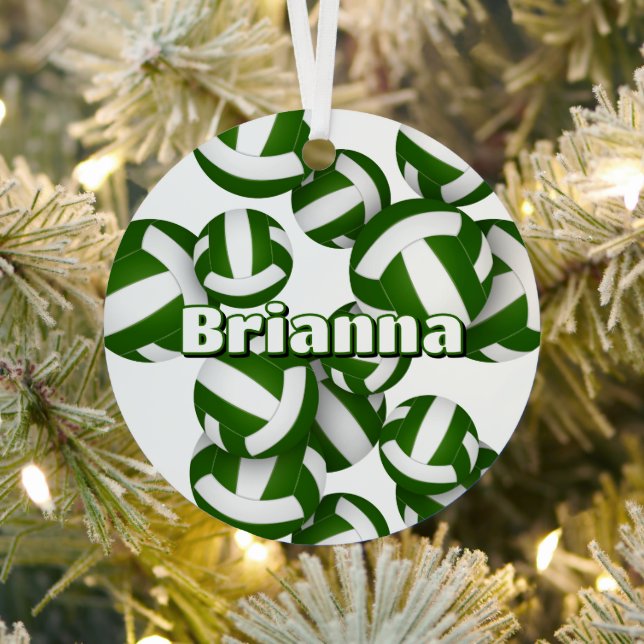 green white volleyballs w athlete name keepsake metal tree decoration (Insitu)
