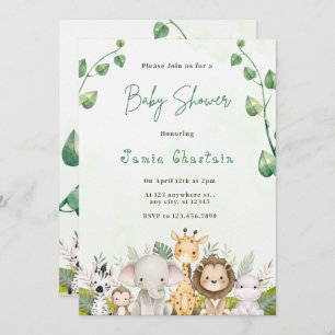 Green & White Watercolor Baby Shower Invitation