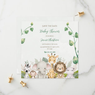Green White Watercolor Baby Shower Save the Date