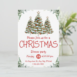 Green White Watercolor Christmas Party Invitation