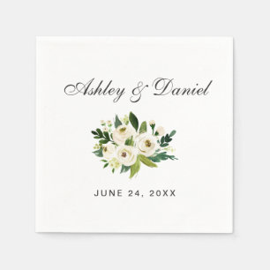 Green White Watercolor Floral Wedding Napkin
