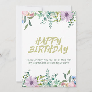 Green & White Watercolor Happy Birthday Card