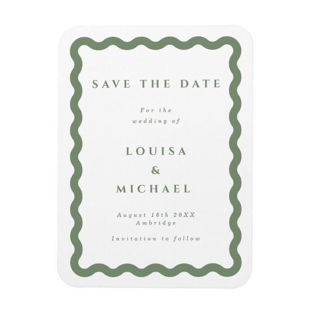 Green & White Wavy Frame Wedding Save the Date Magnet (Vertical)