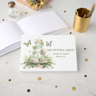 Green White Wedding Cake  Guest Book