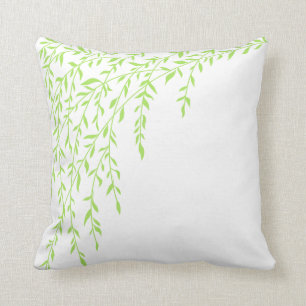 Green & White Weeping Willow Tree Branches Leaves Cushion