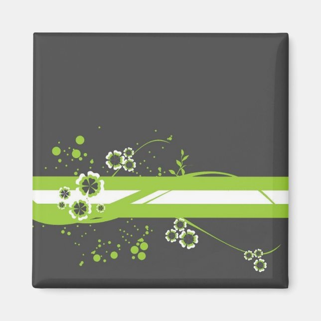 Green * White Whimsy on Black Magnet (Front)