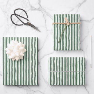 Green & White Wonky Stripes Wrapping Paper Sheet