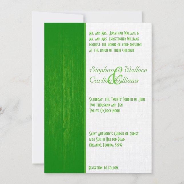 Green/White Wood Grain Wedding Invitation (Front)