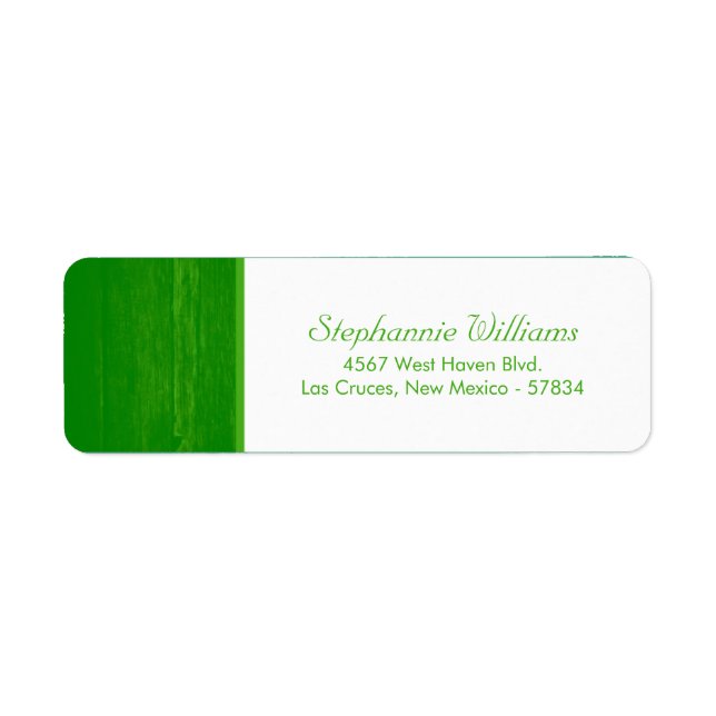Green/White Wood Grain Wedding Return Label (Front)