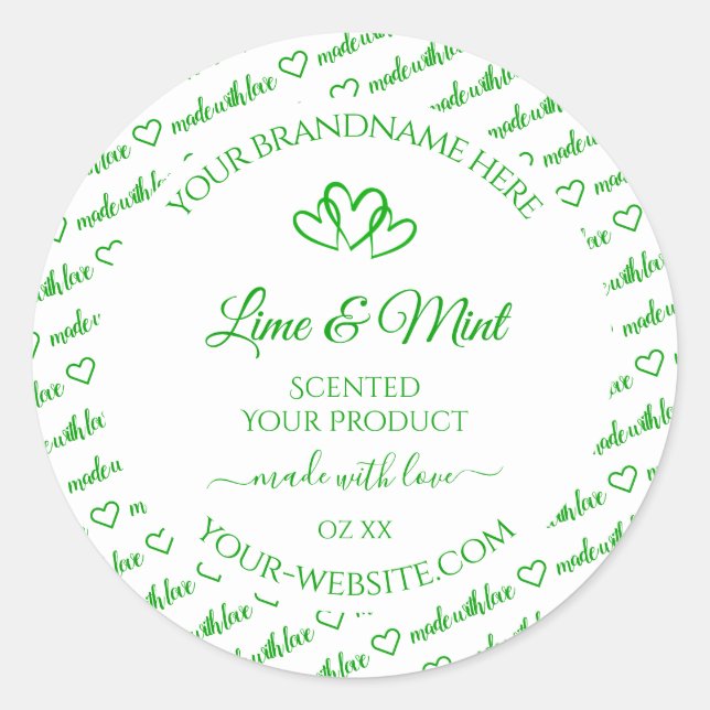 Green White Word Cloud Frame Product Labels Hearts (Front)