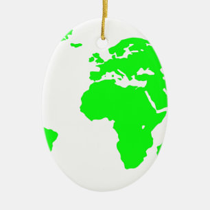 Green White World Map Ceramic Tree Decoration