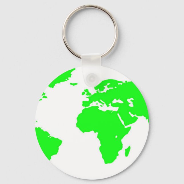 Green White World Map Key Ring (Front)