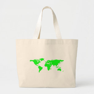 Green White World Map Large Tote Bag
