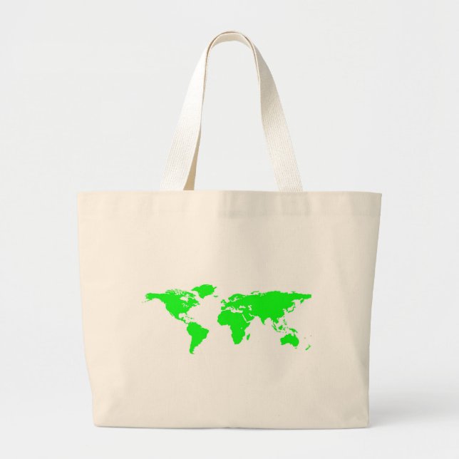 Green White World Map Large Tote Bag (Front)