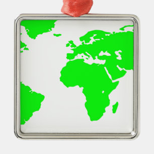Green White World Map Metal Tree Decoration