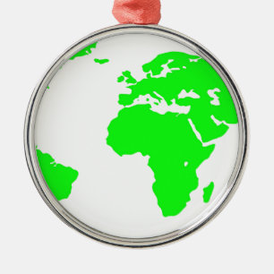Green White World Map Metal Tree Decoration