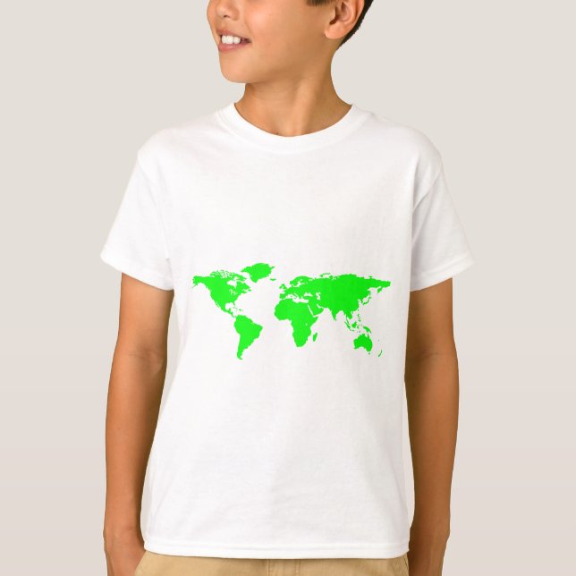Green White World Map T-Shirt (Front)