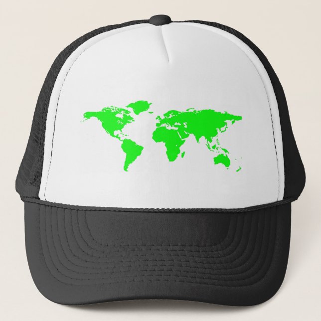 Green White World Map Trucker Hat (Front)