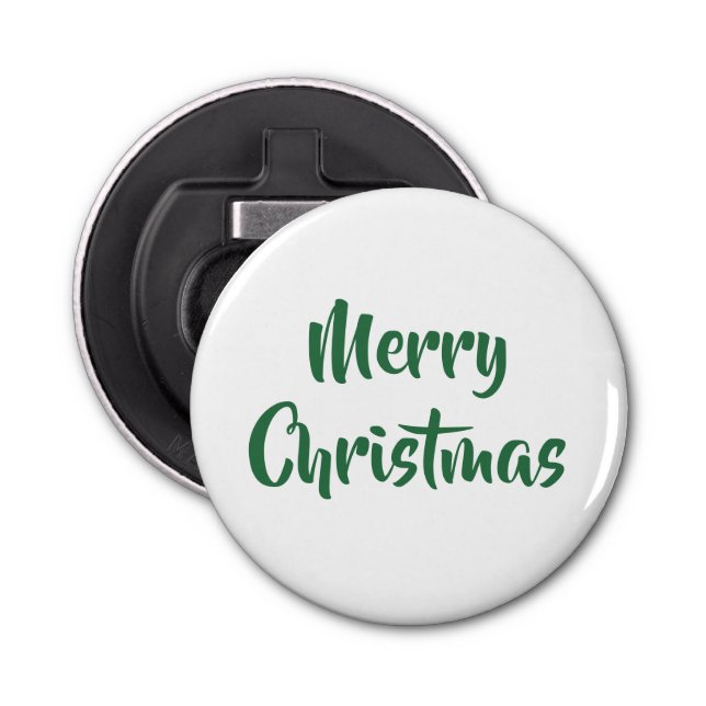 Green & White Xmas Festive Holiday Merry Christmas Bottle Opener (Front)
